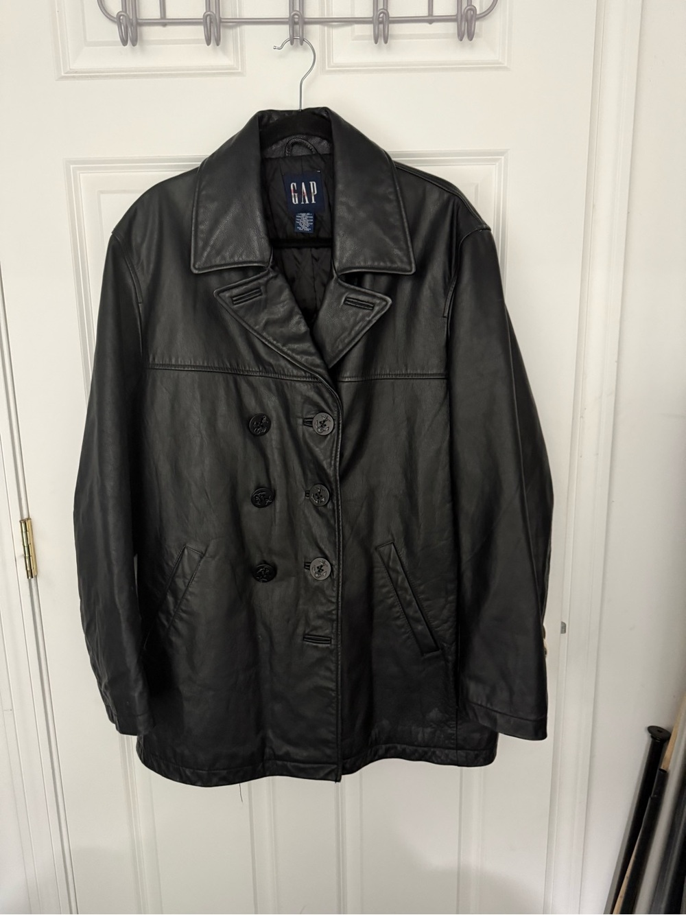 GAP Black Men’s Double-Breasted Leather Jacket